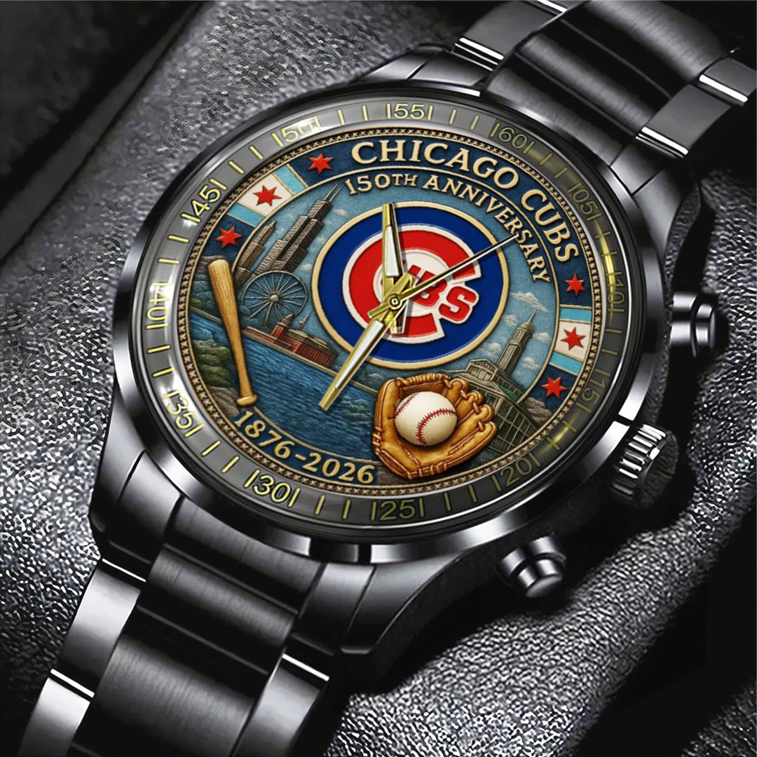 Chicago Cubs 150th Anniversary 2025 Black Stainless Steel Watch – TANTN17070