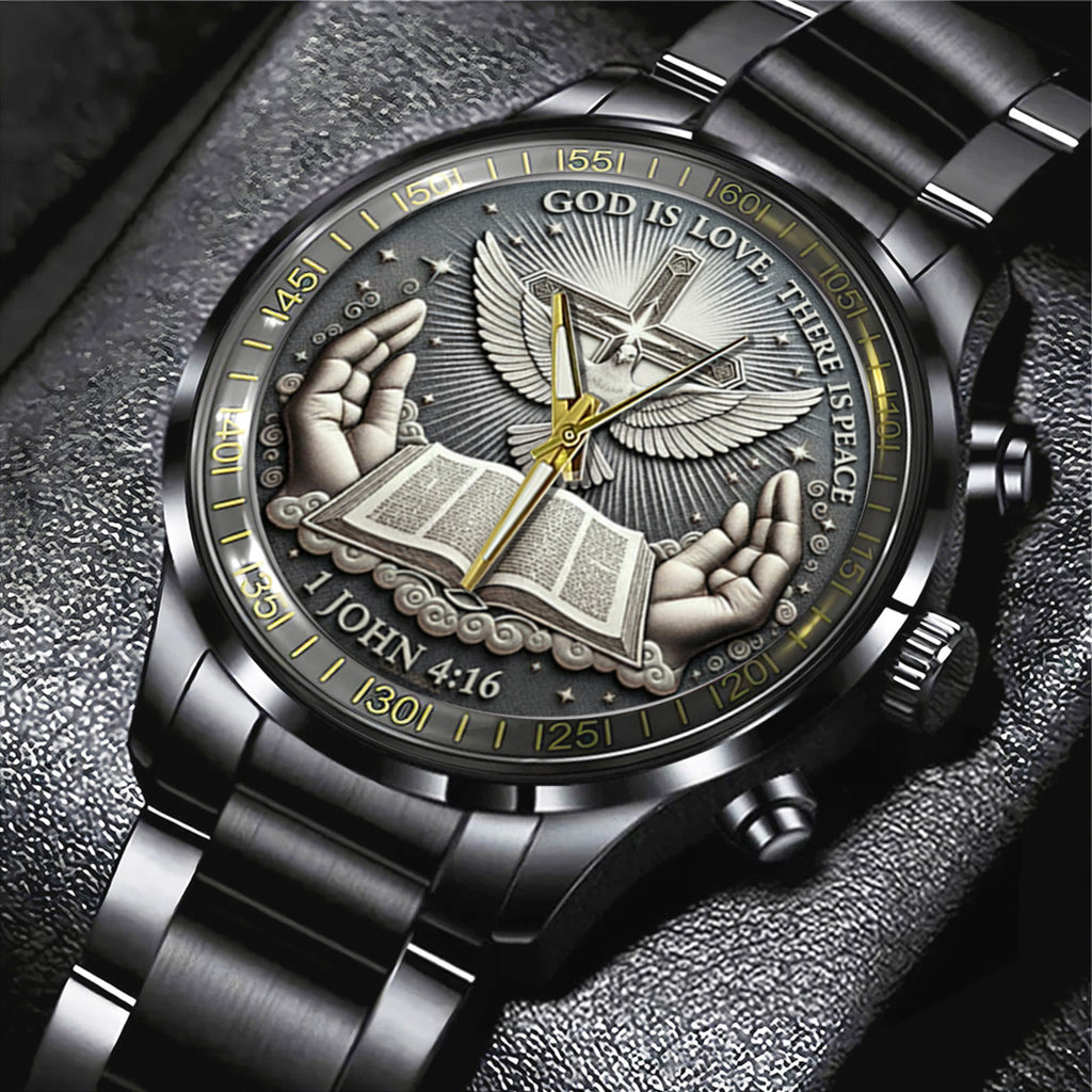 God Is Love, There Is Peace Black Stainless Steel Watch – TANTN17369