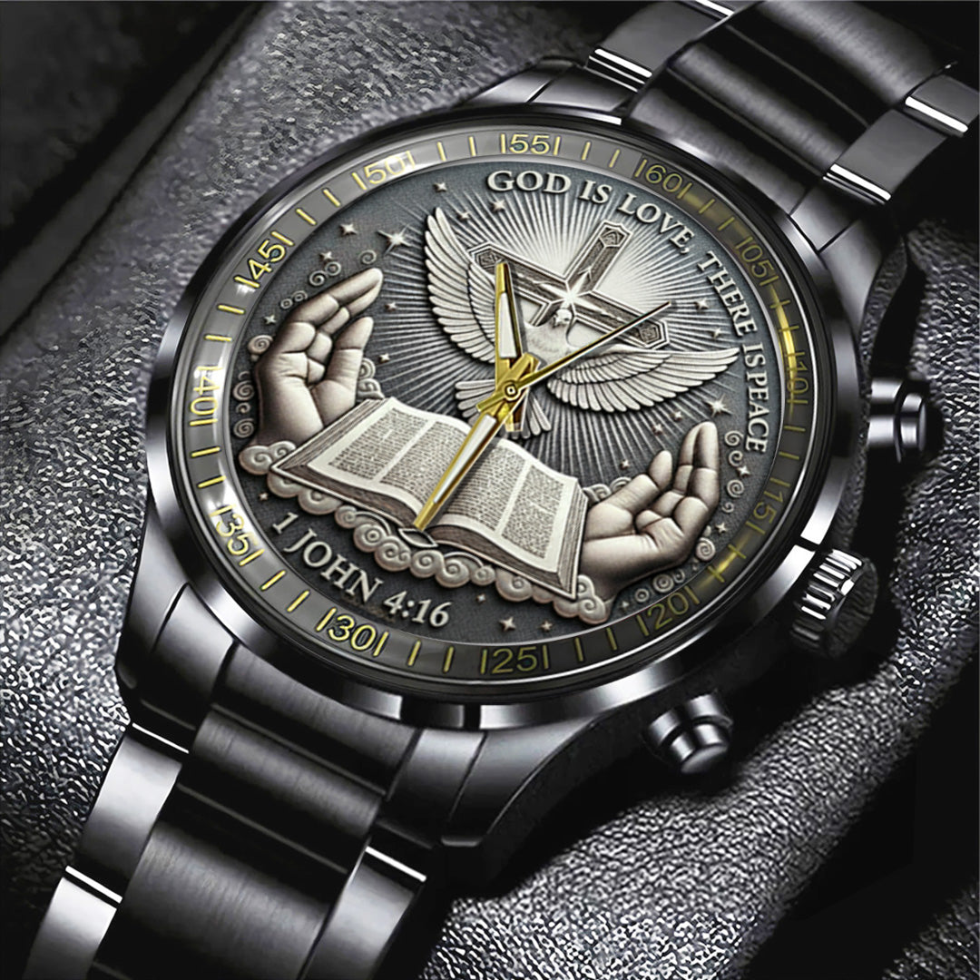 God Is Love, There Is Peace Black Stainless Steel Watch – TANTN17369