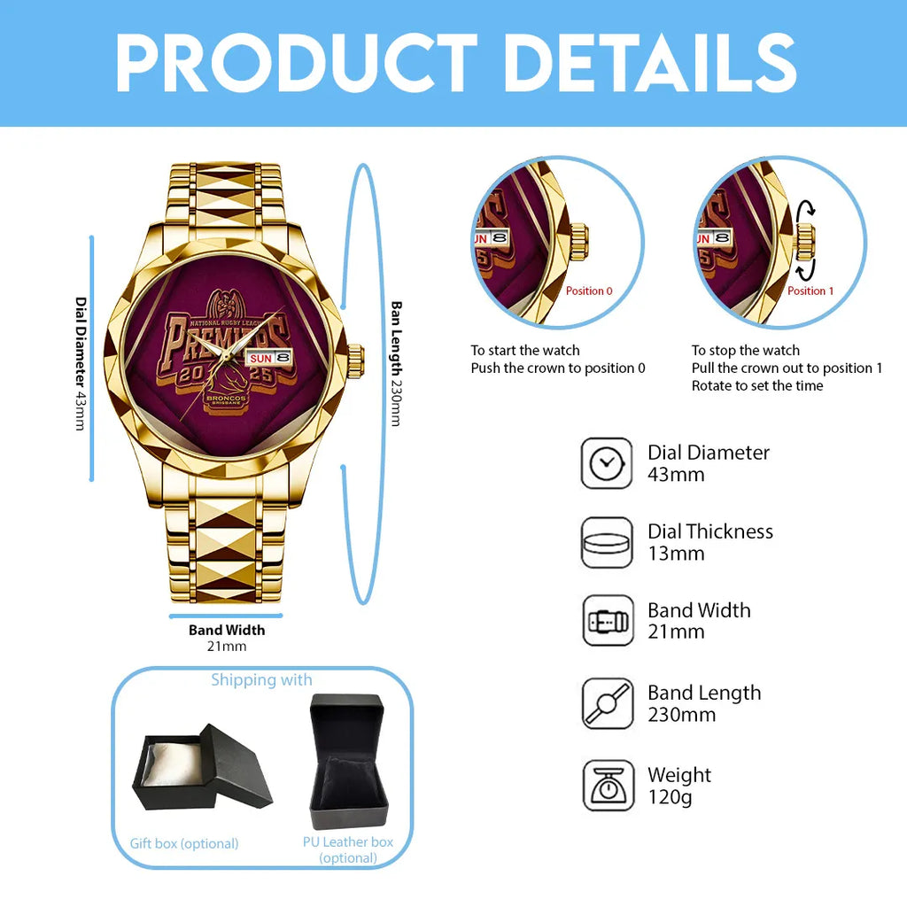Brisbane Broncos 2025 Premiership Alloy Luxury Quartz Watch – TANTN17397