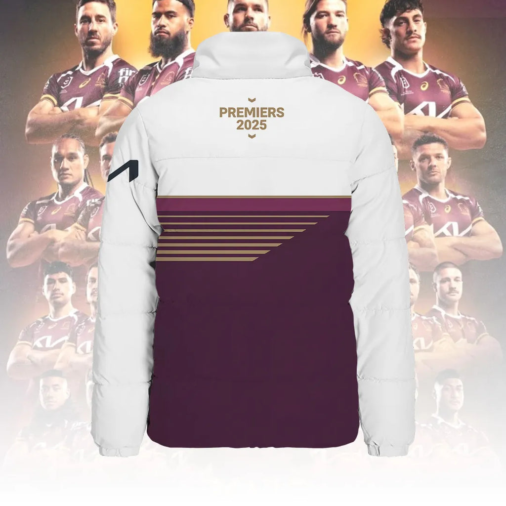 Brisbane Broncos 2025 Premiership 3D Stand Collar Puffer Jacket – TANTN17488