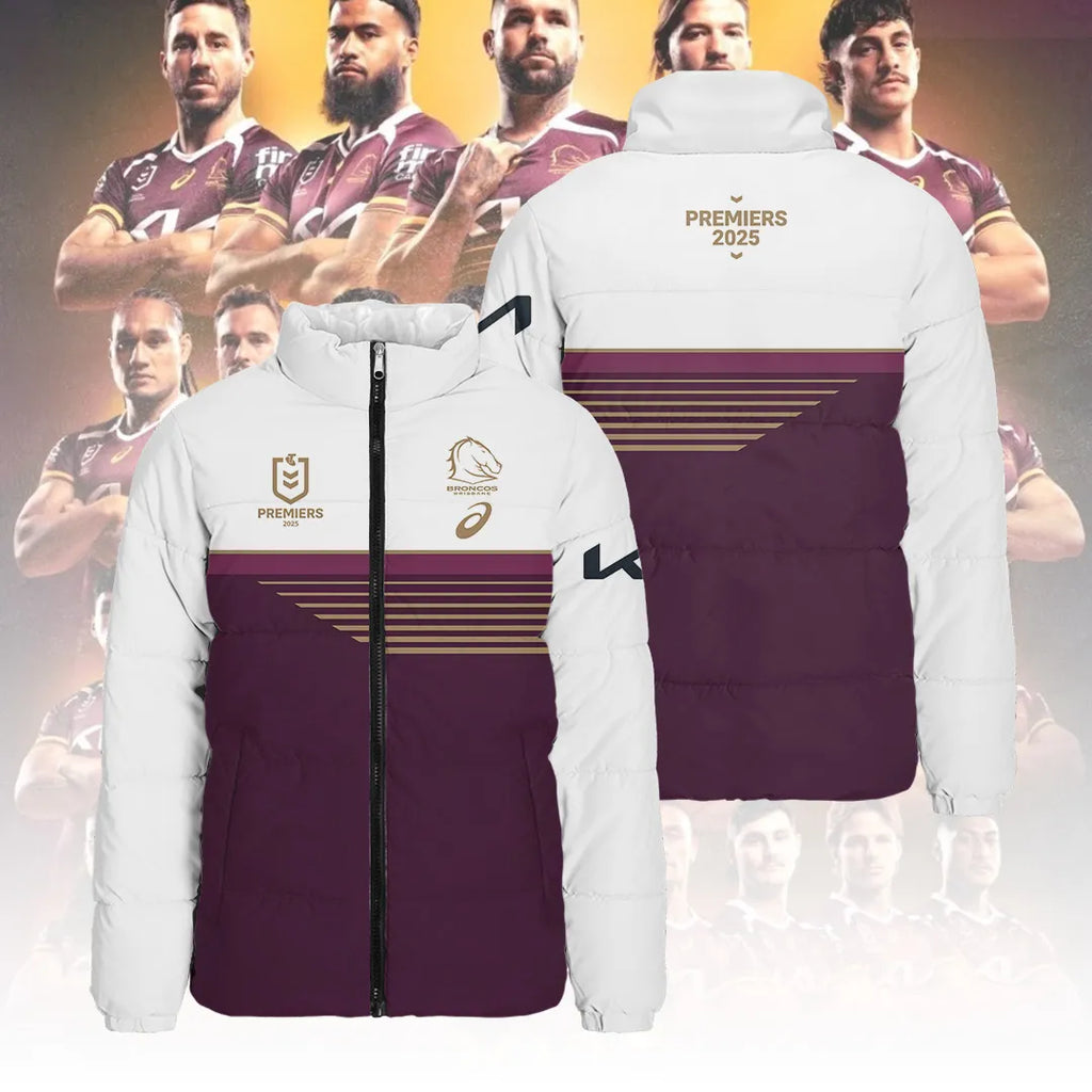 Brisbane Broncos 2025 Premiership 3D Stand Collar Puffer Jacket – TANTN17488