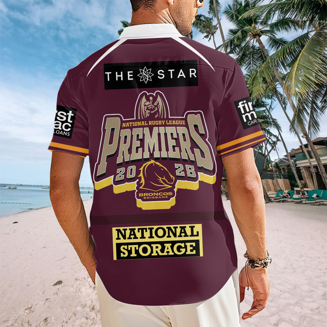 Brisbane Broncos 2025 Premiership Short Sleeve Button-Down Shirt – TANTN17697