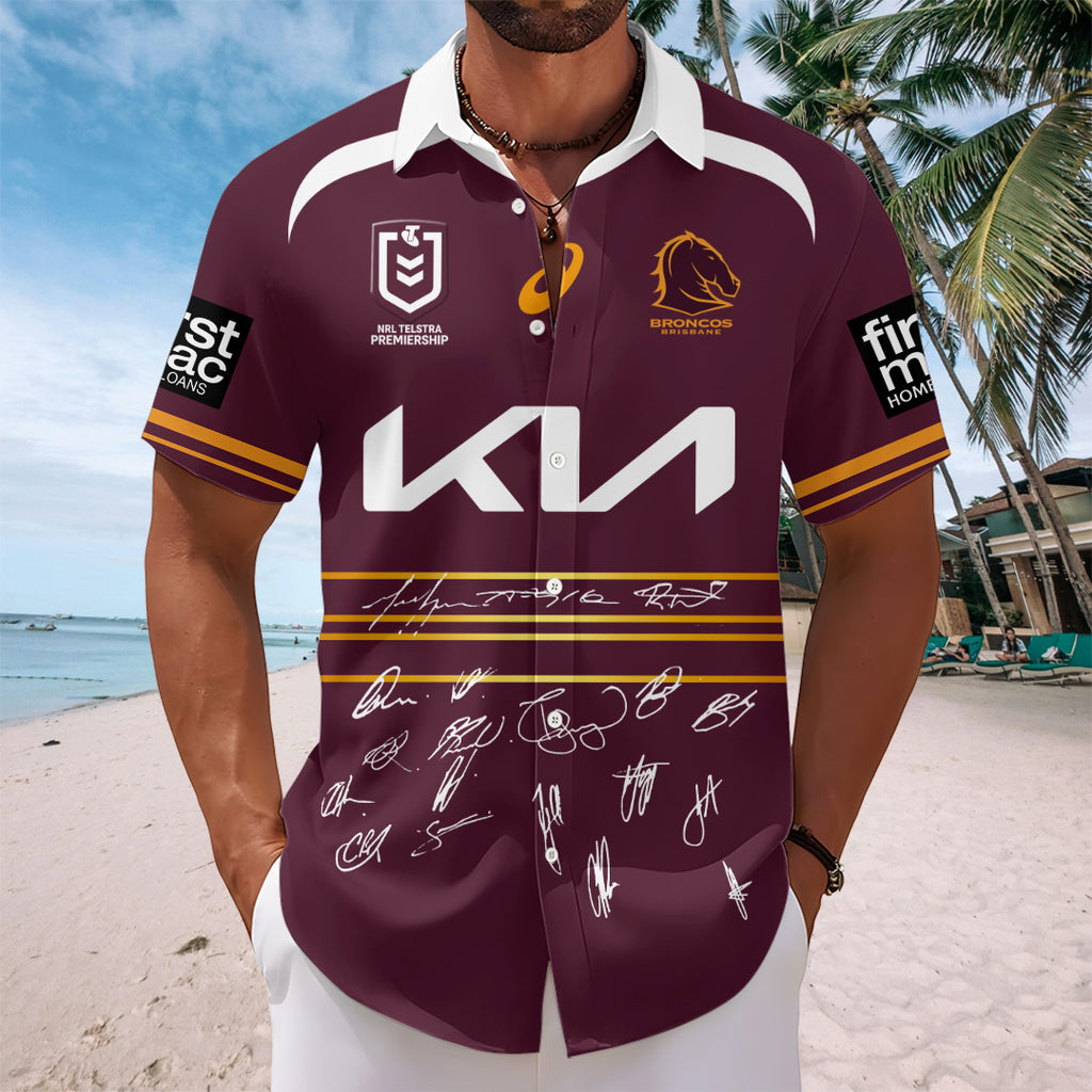 Brisbane Broncos 2025 Premiership Short Sleeve Button-Down Shirt – TANTN17699