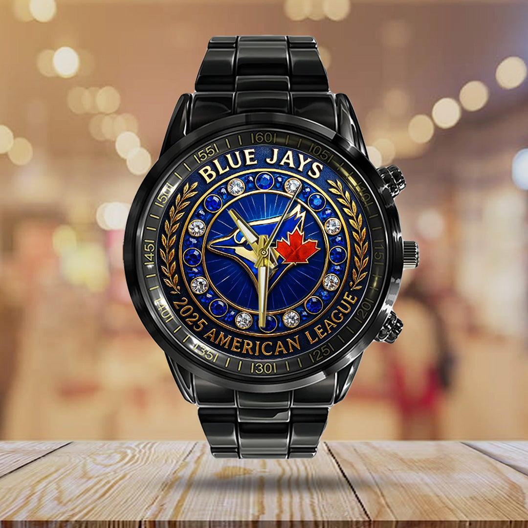 Toronto Blue Jays 2025 American League Champions Black Stainless Steel Watch – TANTN17723