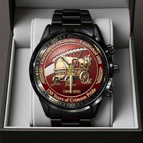 Oklahoma Sooners Football 130th Anniversary 2025 Black Stainless Steel Watch – TANTN17818