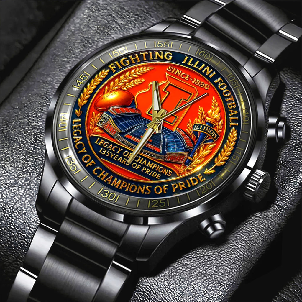 Illinois Fighting Illini Football Black Stainless Steel Watch – TANTN17998