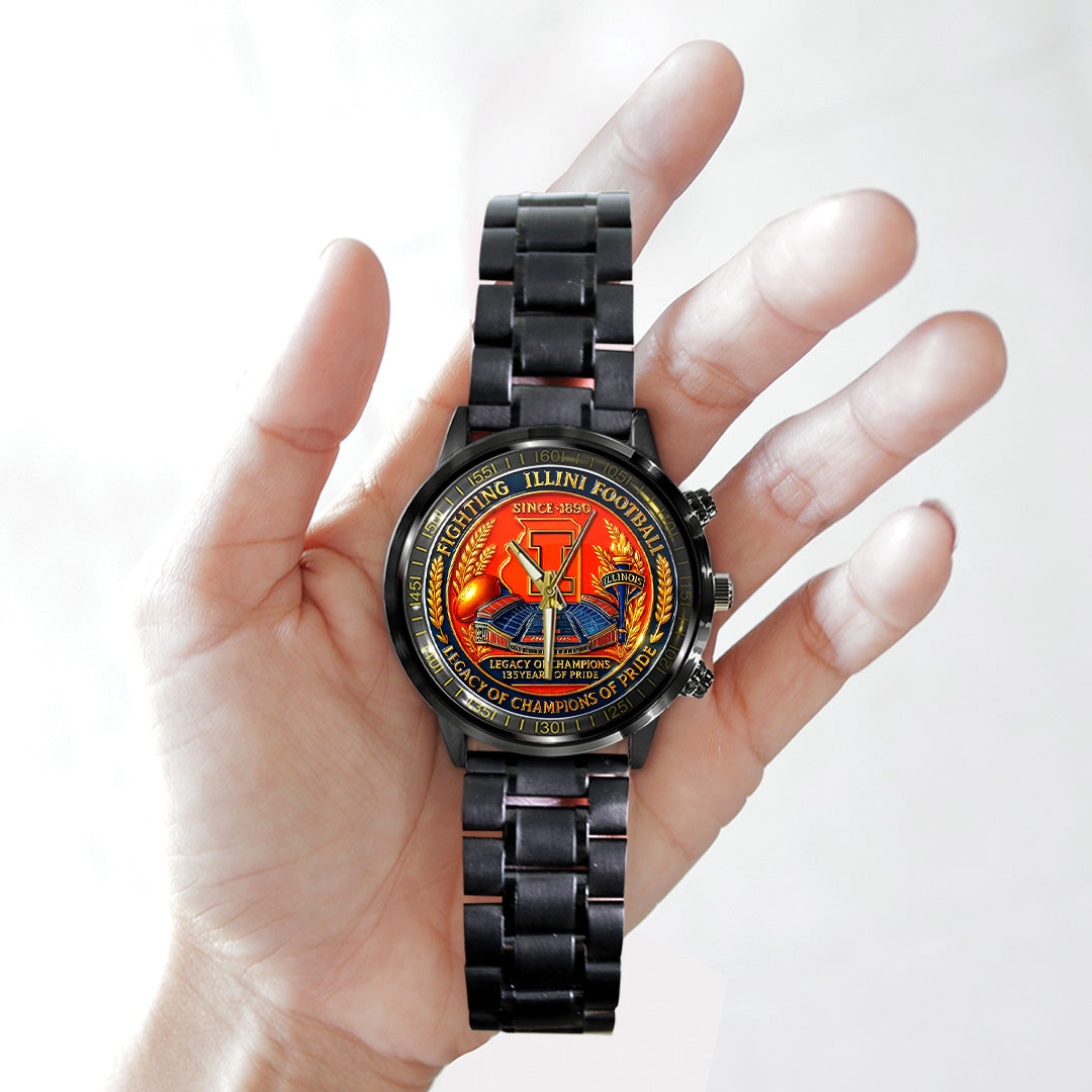 Illinois Fighting Illini Football Black Stainless Steel Watch – TANTN17998