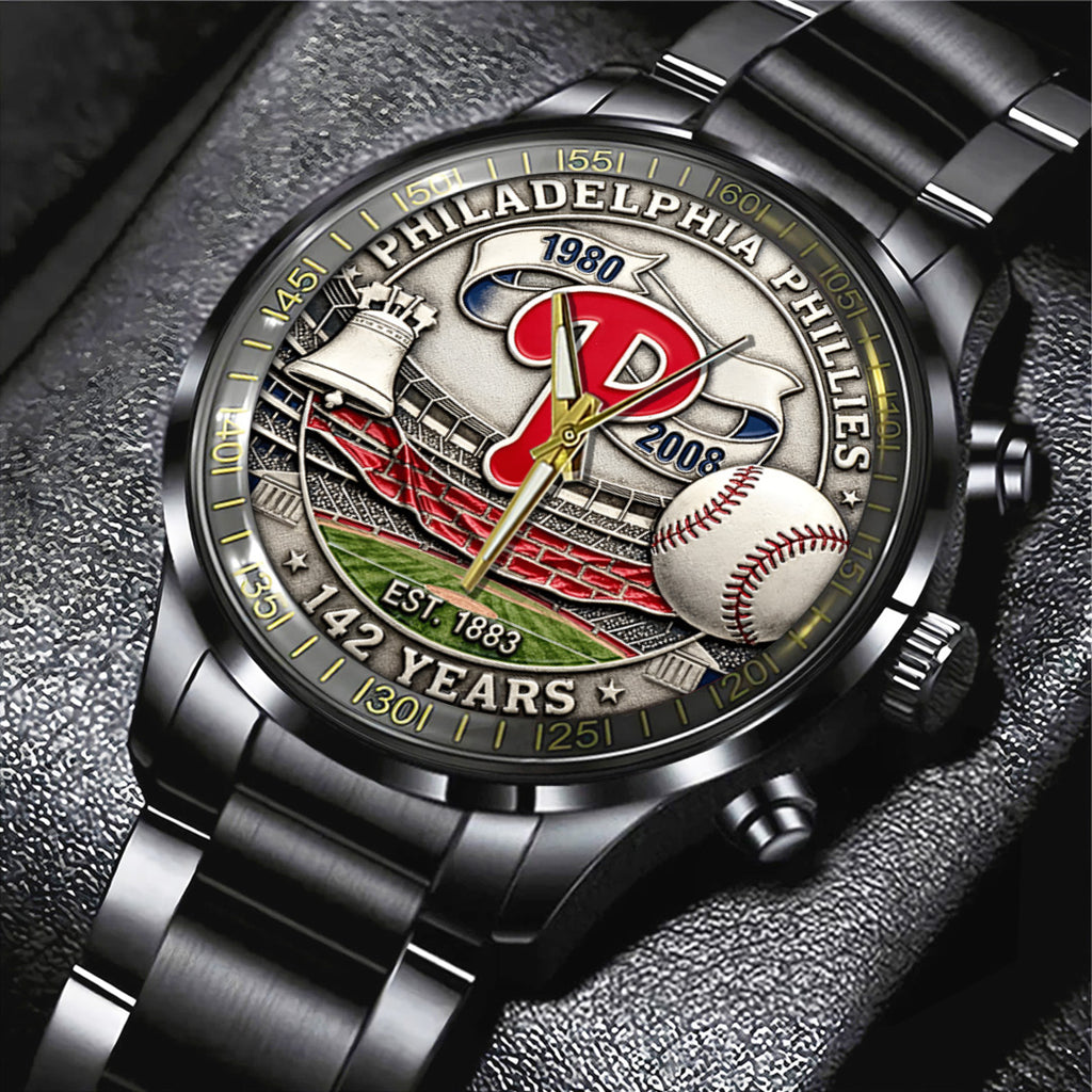 Philadelphia Phillies 142nd Anniversary Black Stainless Steel Watch – TANTN18481