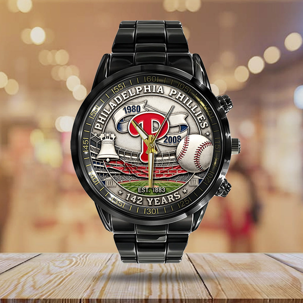 Philadelphia Phillies 142nd Anniversary Black Stainless Steel Watch – TANTN18481