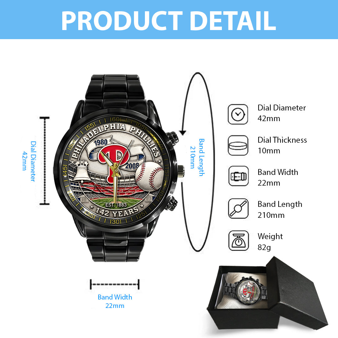 Philadelphia Phillies 142nd Anniversary Black Stainless Steel Watch – TANTN18481