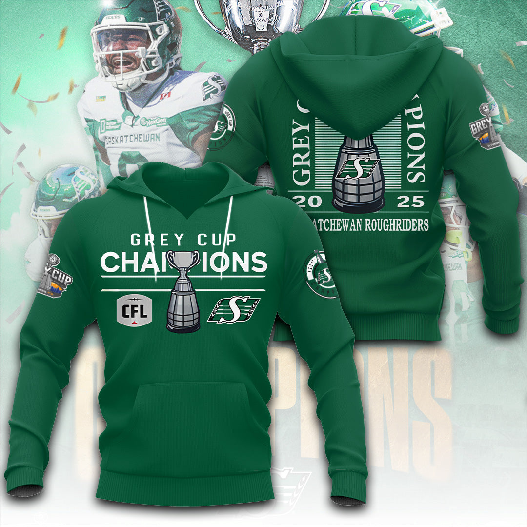 Saskatchewan Roughriders 2025 Grey Cup Champions 3D Apparel – TANTN18826