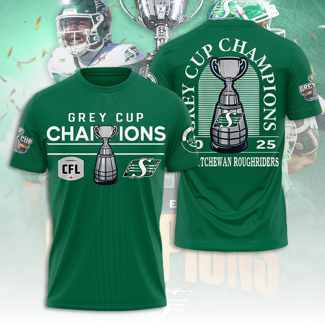 Saskatchewan Roughriders 2025 Grey Cup Champions 3D Apparel – TANTN18826