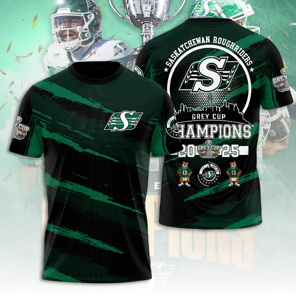 Saskatchewan Roughriders 2025 Grey Cup Champions 3D Apparel – TANTN18834