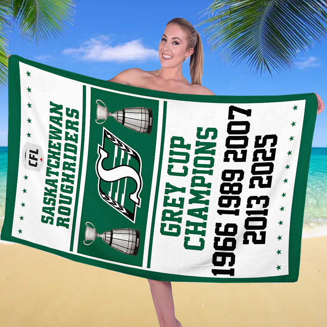 Saskatchewan Roughriders 2025 Grey Cup Champions Rectangle Beach Towel – TANTN18903
