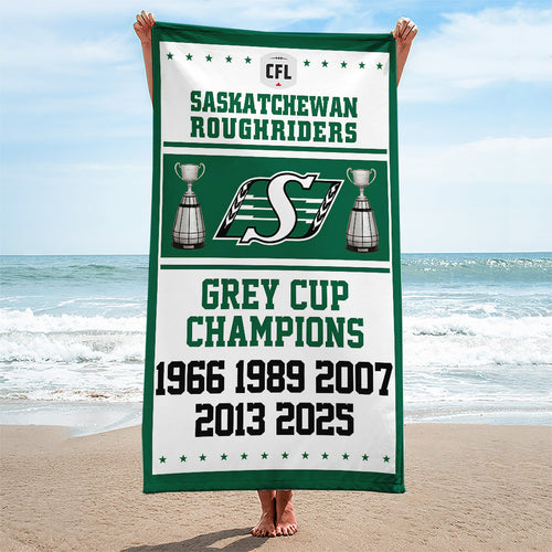 Saskatchewan Roughriders 2025 Grey Cup Champions Rectangle Beach Towel – TANTN18903