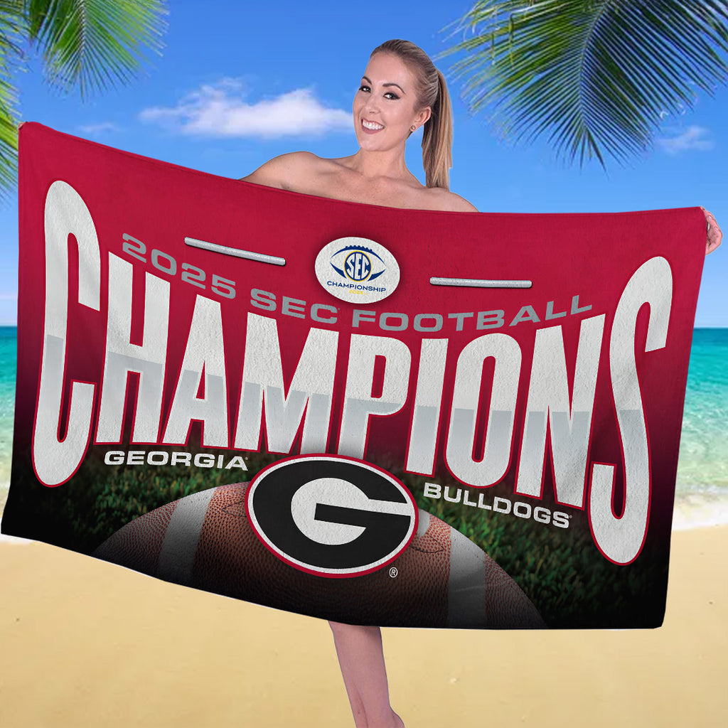 Georgia Bulldogs Football 2025 SEC Football Champions Rectangle Beach Towel – TANTN19241