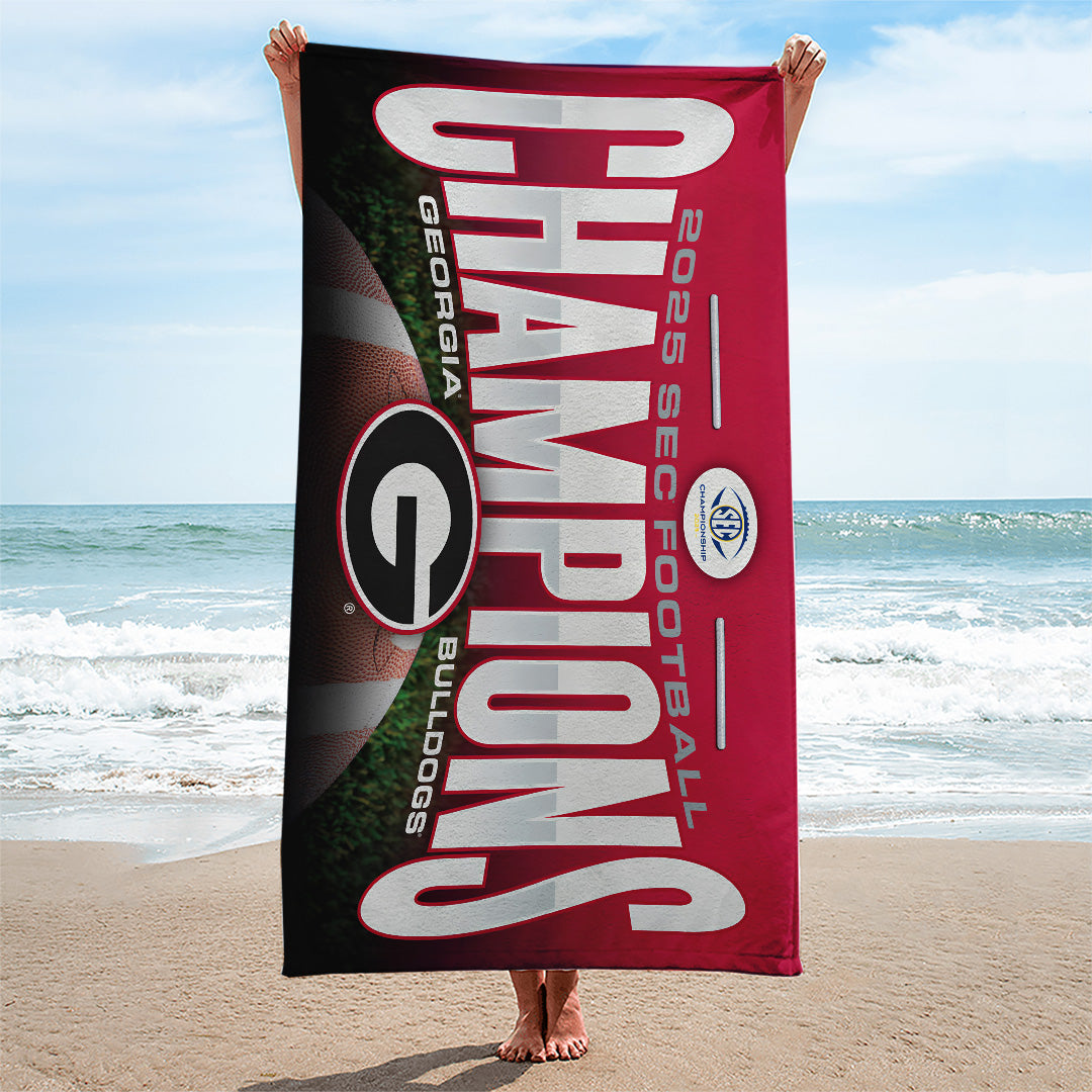 Georgia Bulldogs Football 2025 SEC Football Champions Rectangle Beach Towel – TANTN19241