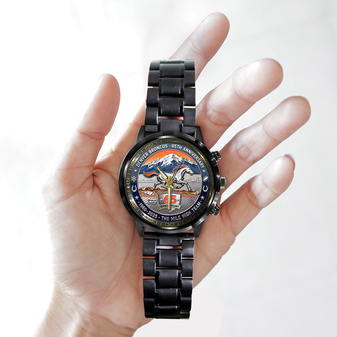 Denver Broncos 65th Anniversary Black Stainless Steel Watch – TANTN19415