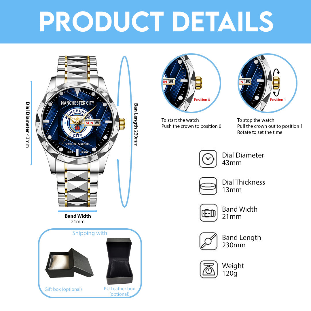 Personalized Manchester City Alloy Luxury Quartz Watch – TANTN20259