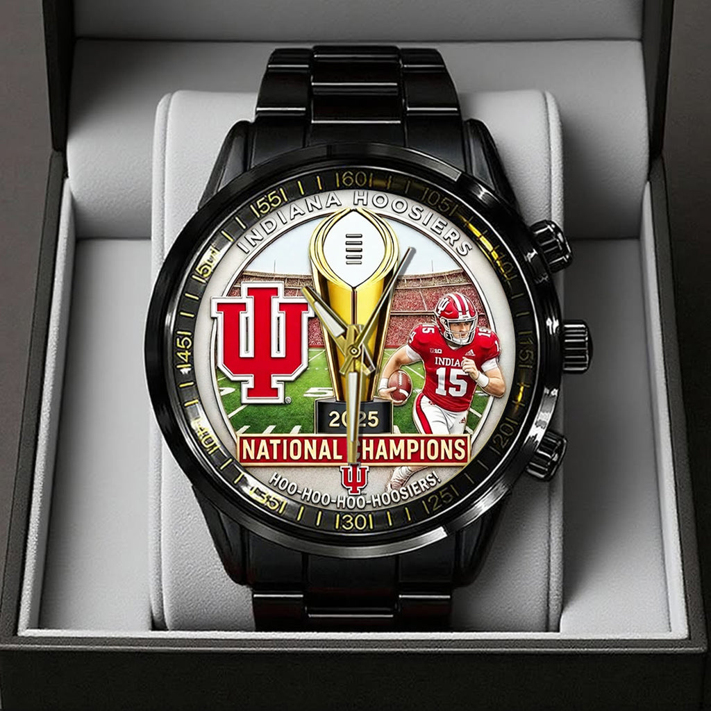 Indiana Hoosiers Football 2025 National Champions Black Stainless Steel Watch – TANTN20468