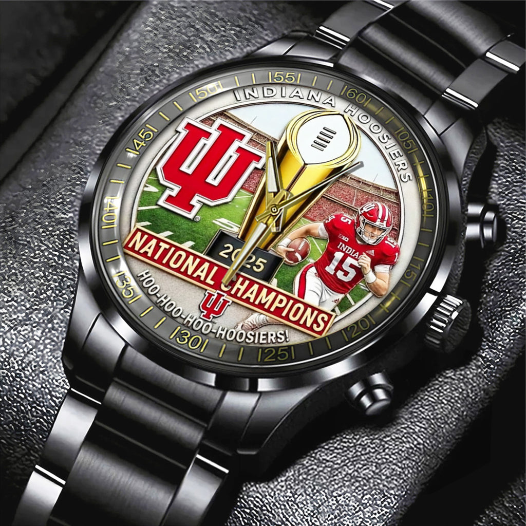 Indiana Hoosiers Football 2025 National Champions Black Stainless Steel Watch – TANTN20468