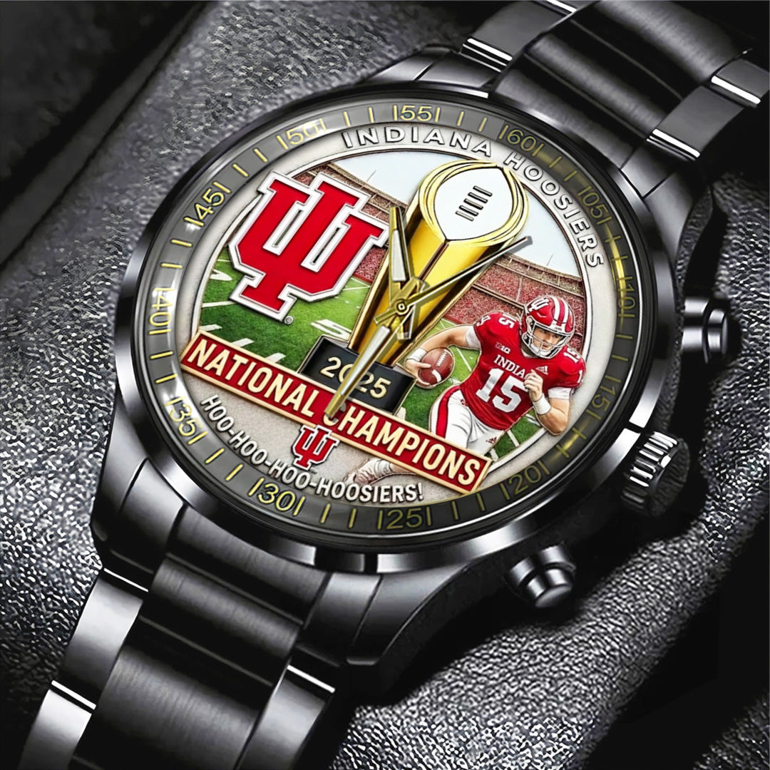 Indiana Hoosiers Football 2025 National Champions Black Stainless Steel Watch – TANTN20468