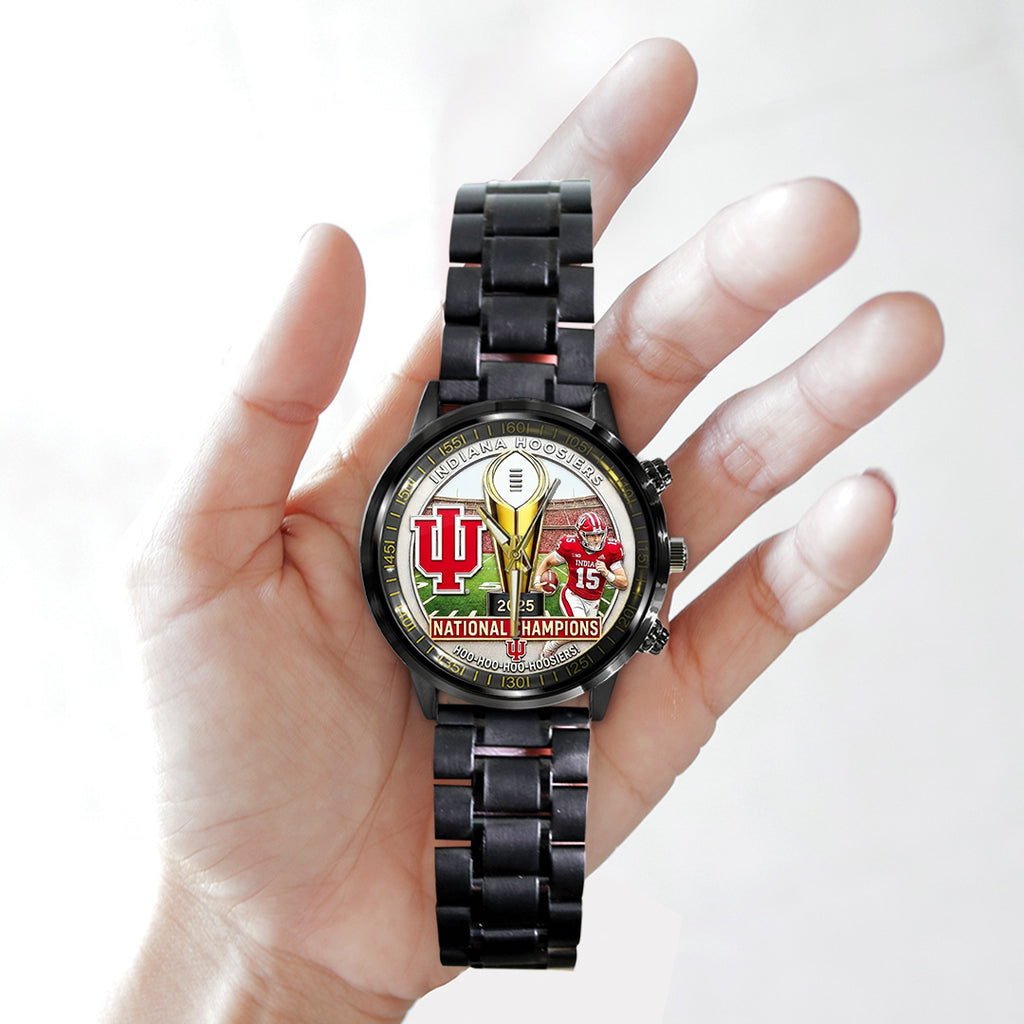 Indiana Hoosiers Football 2025 National Champions Black Stainless Steel Watch – TANTN20468