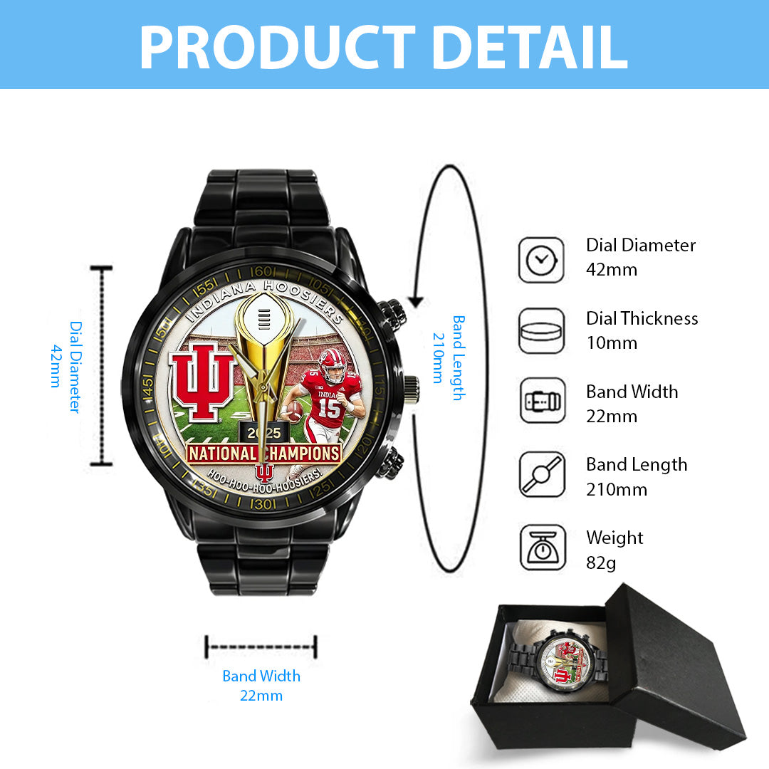 Indiana Hoosiers Football 2025 National Champions Black Stainless Steel Watch – TANTN20468
