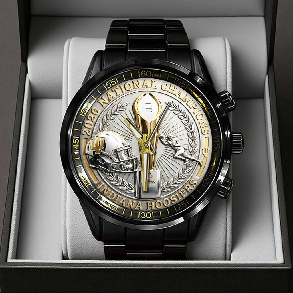 Indiana Hoosiers Football 2025 National Champions Black Stainless Steel Watch – TANTN20479