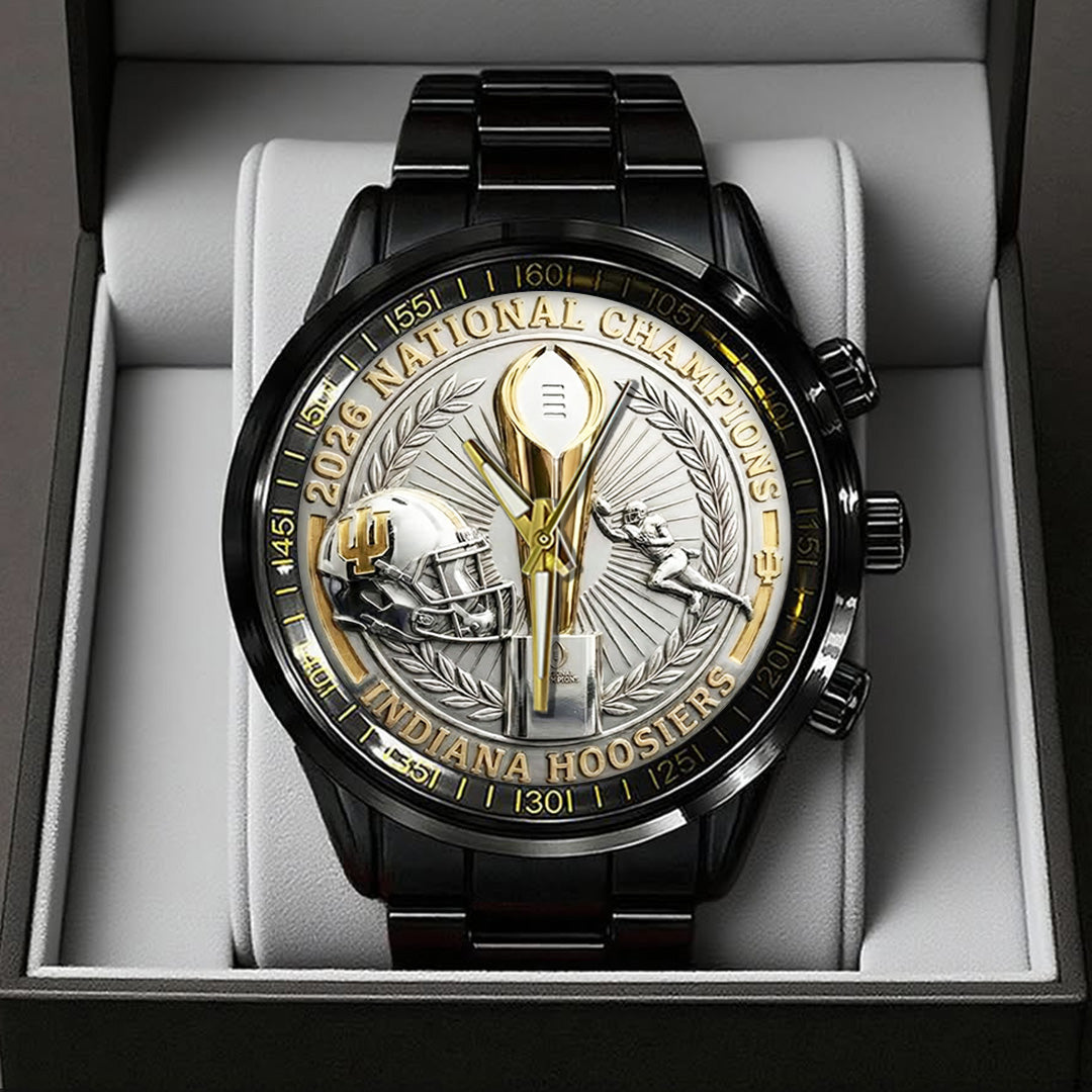 Indiana Hoosiers Football 2025 National Champions Black Stainless Steel Watch – TANTN20479