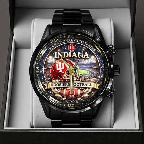 Indiana Hoosiers Football 2025 National Champions Black Stainless Steel Watch – TANTN20494
