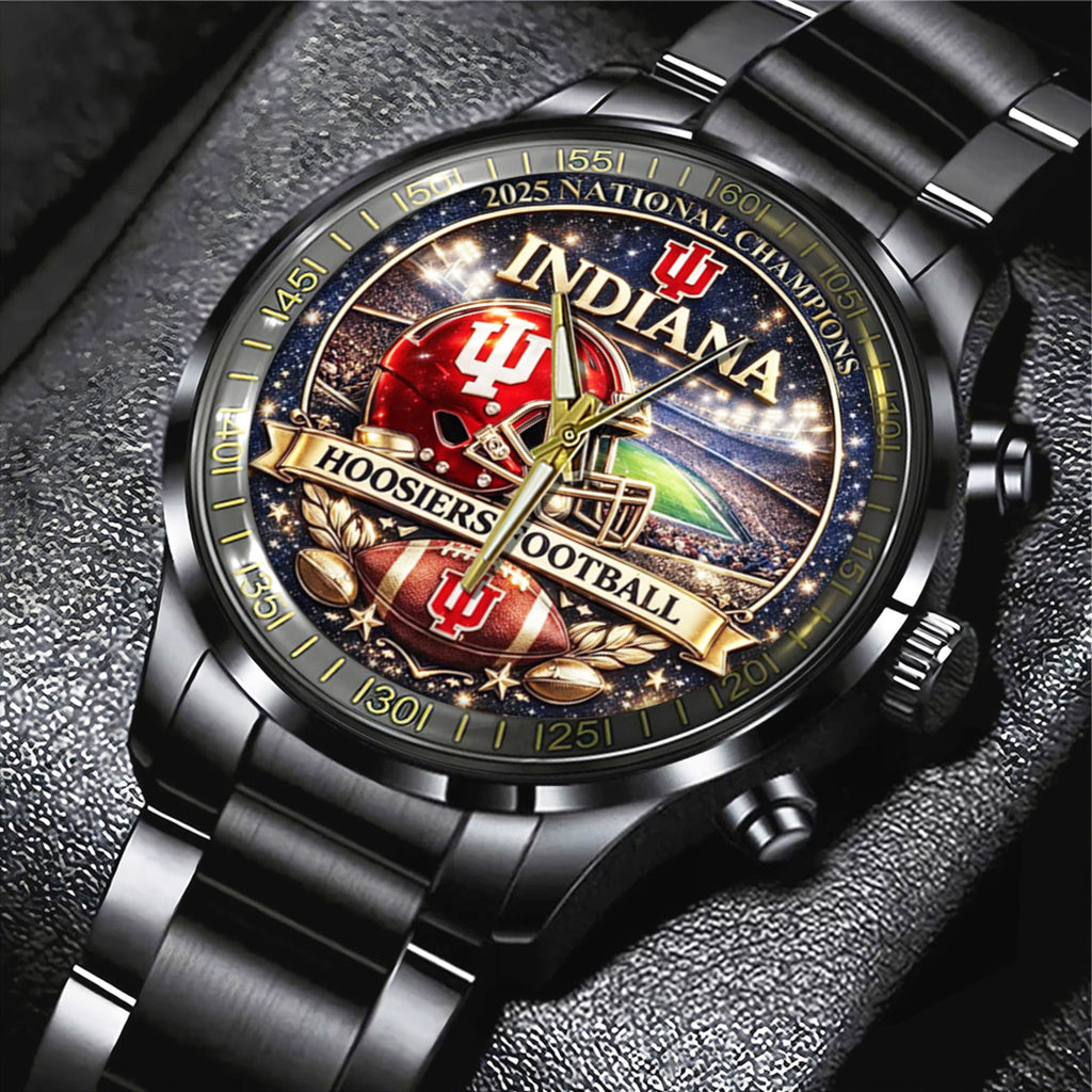 Indiana Hoosiers Football 2025 National Champions Black Stainless Steel Watch – TANTN20494