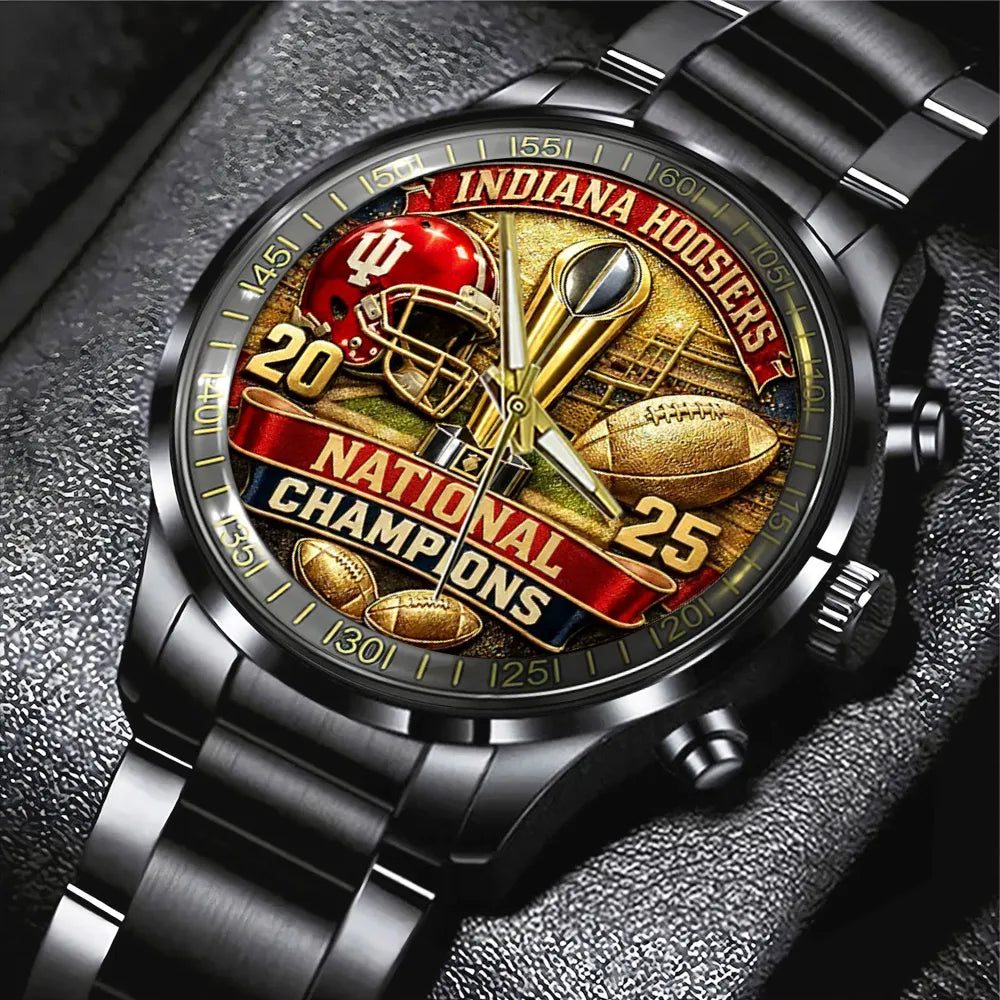 Indiana Hoosiers Football 2025 National Champions Black Stainless Steel Watch – TANTN20498