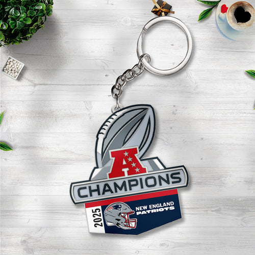New England Patriots 2025 AFC Champions Custom Shape 2-sided Keychain – TANTN20613