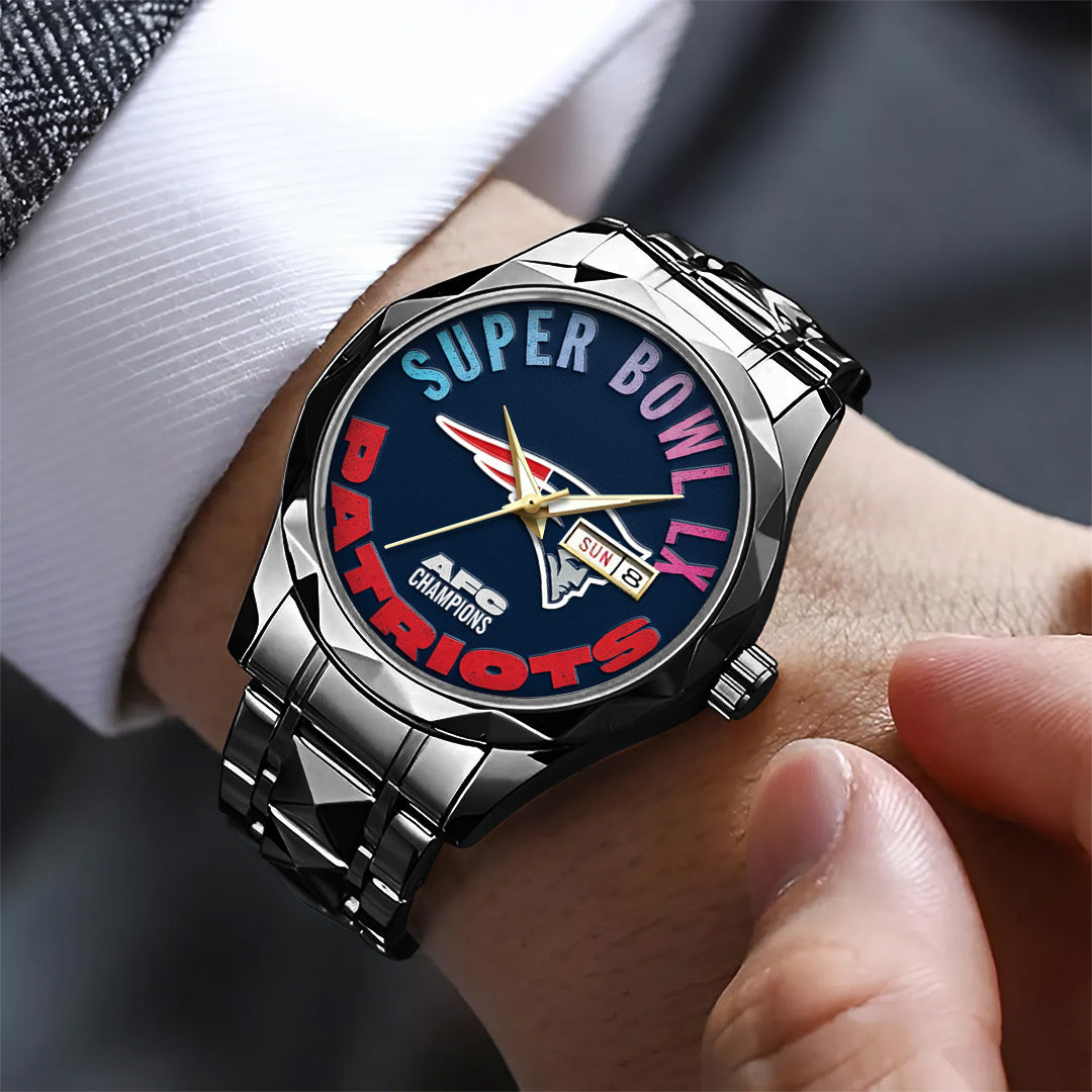 New England Patriots 2025 AFC Champions Alloy Luxury Quartz Watch – TANTN20640