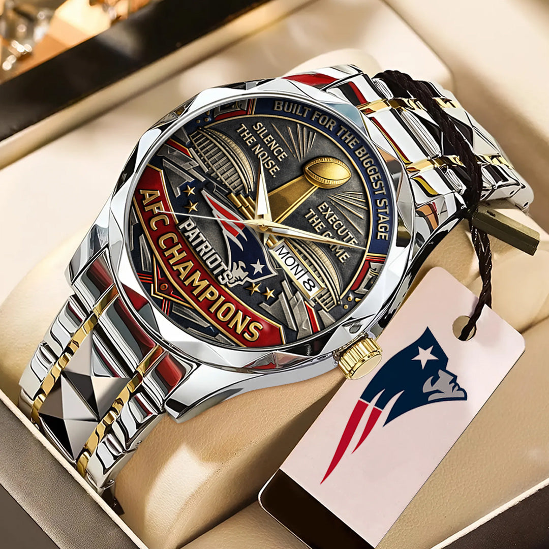New England Patriots 2025 AFC Champions Alloy Luxury Quartz Watch – TANTN20711