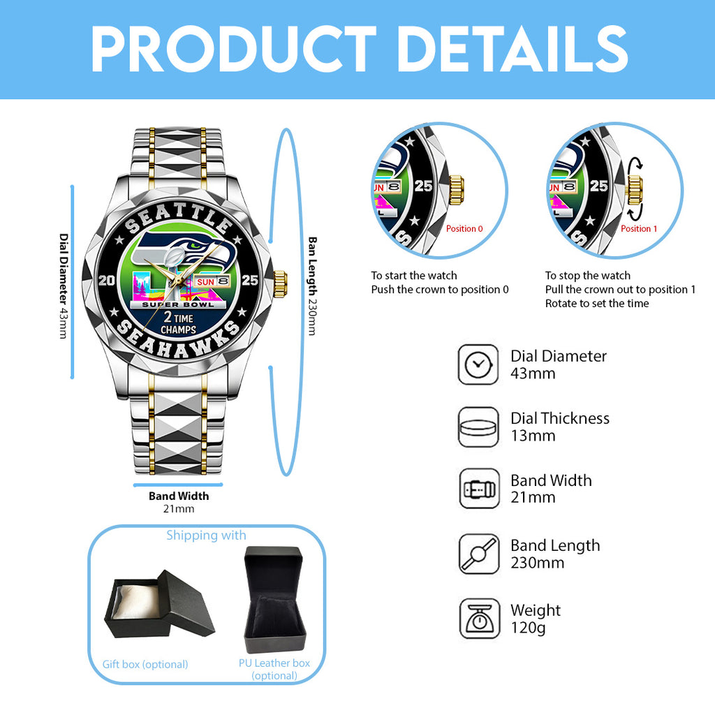 Seattle Seahawks 2025 Super Bowl LX Champions Alloy Luxury Quartz Watch – TANTN21038