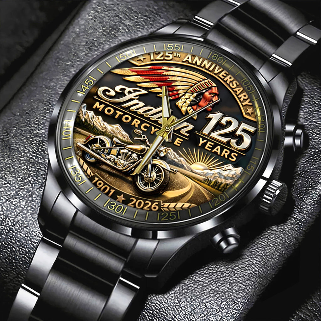 Indian Motorcycle 125th Anniversary Black Stainless Steel Watch – TANTN21654