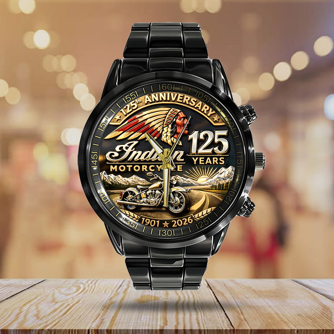Indian Motorcycle 125th Anniversary Black Stainless Steel Watch – TANTN21654