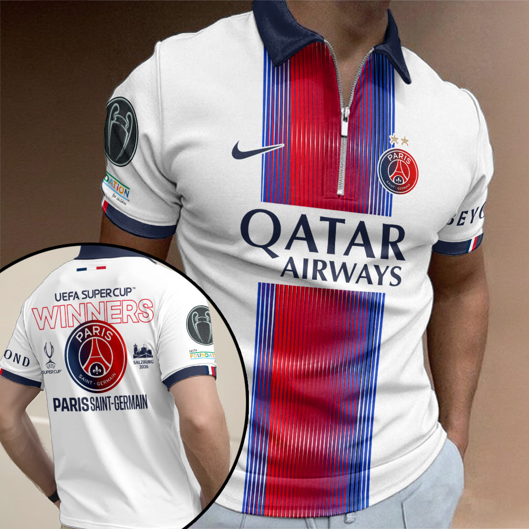 Paris Saint-Germain 2026 UEFA Super Cup Winners Zip Polo Shirt – TANTN24896