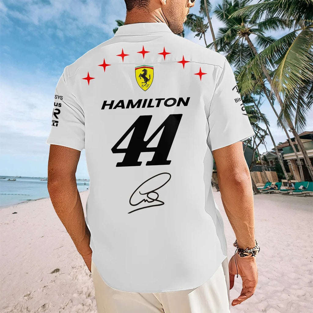 Lewis Hamilton x Scuderia Ferrari Monza Grand Prix 2026 Short Sleeve Button-Down Shirt – TANTN25301