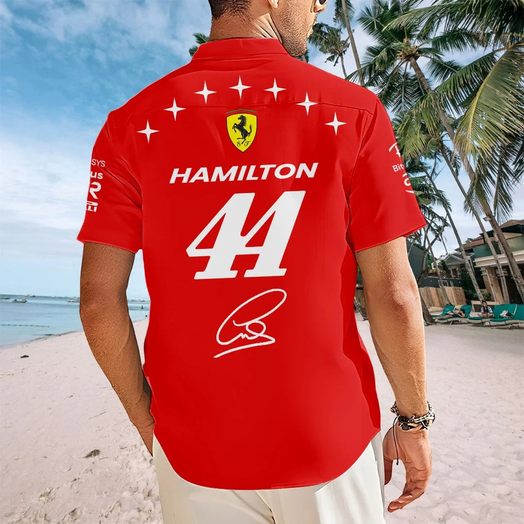 Lewis Hamilton x Scuderia Ferrari Monza Grand Prix 2026 Short Sleeve Button-Down Shirt – TANTN25304