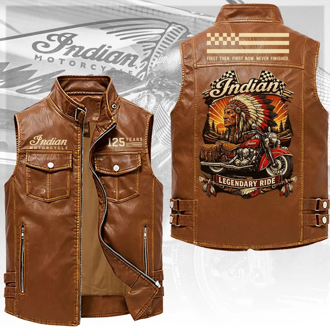 Indian Motorcycle 125th Anniversary 2026 Premium 2D Sleeveless Leather Vest – TANTN26216