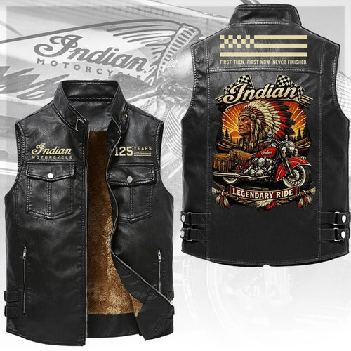 Indian Motorcycle 125th Anniversary 2026 Premium 2D Sleeveless Leather Vest – TANTN26216
