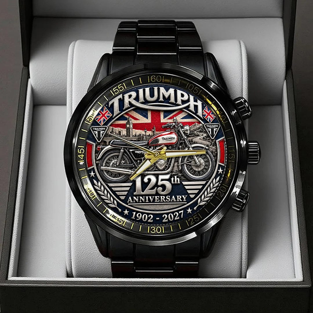 Triumph Motorcycles 125th Anniversary 2027 Black Stainless Steel Watch – TANTN26238