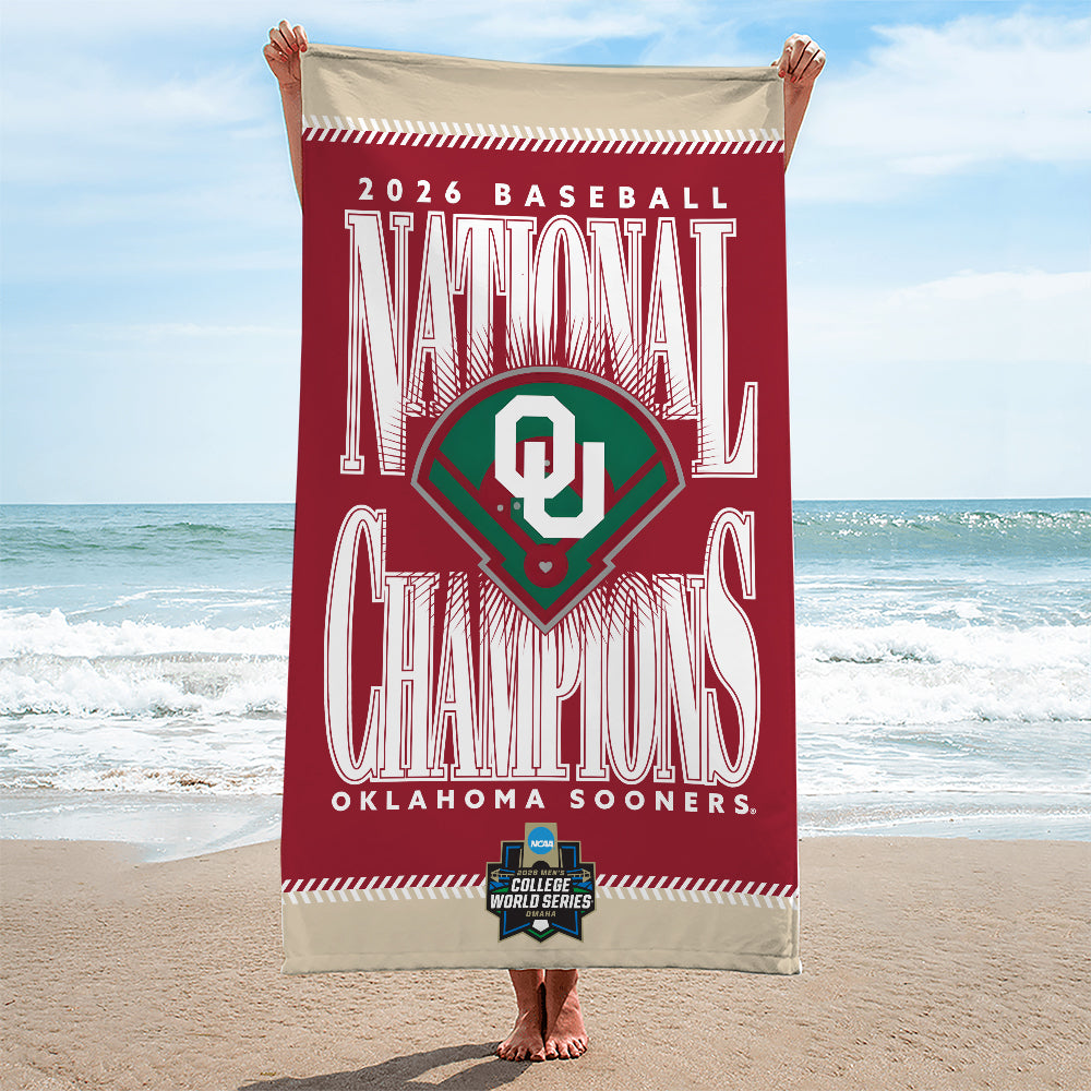 Oklahoma Sooners 2026 NCAA Baseball Men's College World Series Champions Rectangle Beach Towel – TMTHU6998