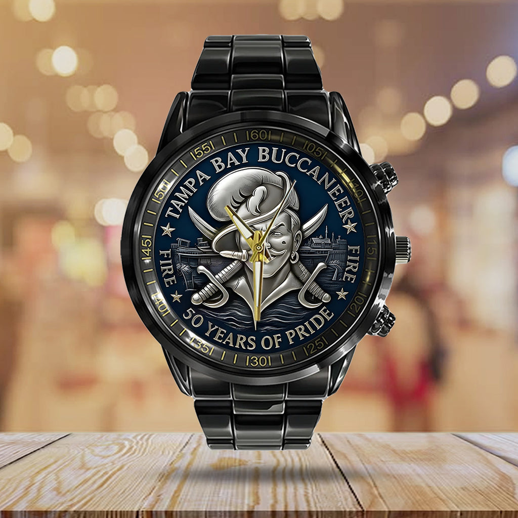 Tampa Bay Buccaneers 50th Anniversary 2025 Black Stainless Steel Watch – TANTN17175