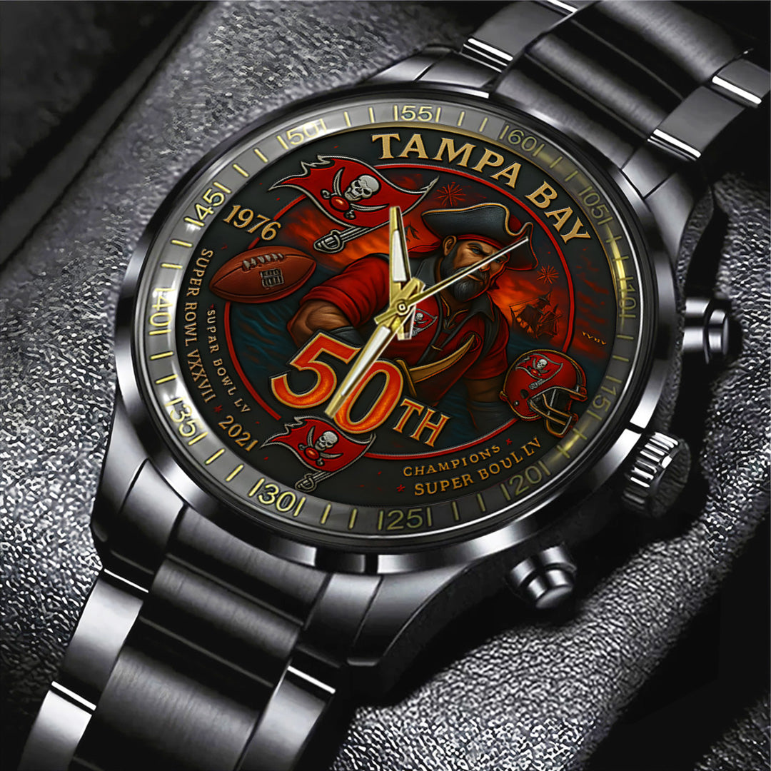 Tampa Bay Buccaneers 50th Anniversary 2026 Black Stainless Steel Watch – TANTN15980