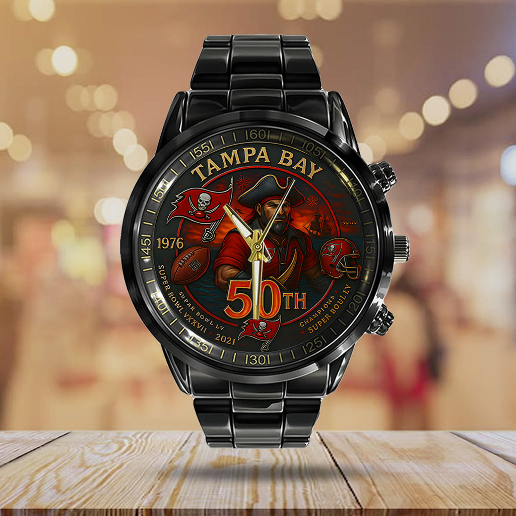 Tampa Bay Buccaneers 50th Anniversary 2026 Black Stainless Steel Watch – TANTN15980